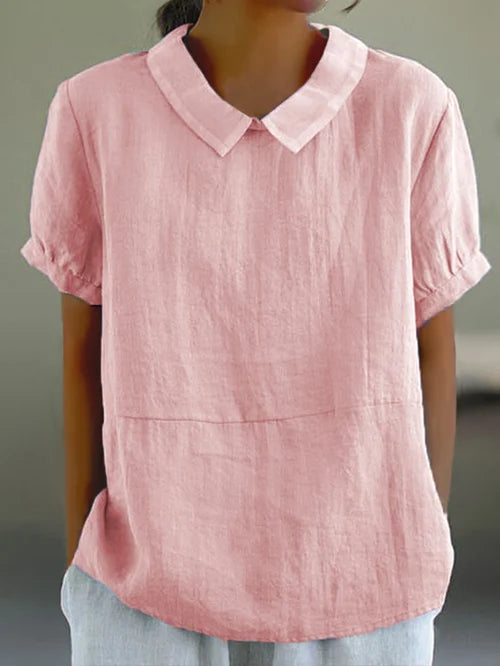 Solid color cotton and linen top